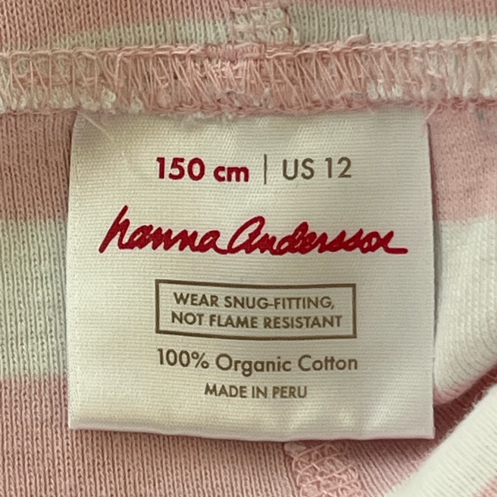 Hanna Andersson Pink White Long Sleeve Pajamas Stripes Cat sz 12 150 cm EUC - Picture 9 of 9
